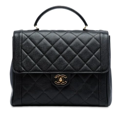 Chanel Pre-Loved Jumbo CC Quilted Caviar Kelly Top Handle Bag Handbag