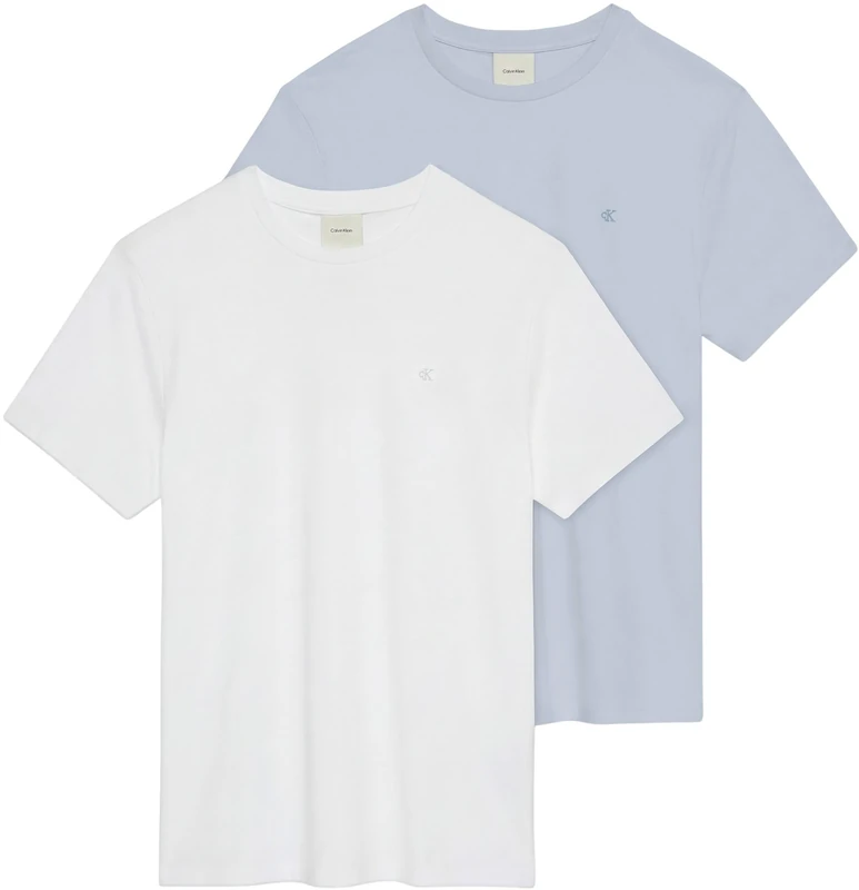 Calvin Klein Men Ss Stretch Cotton Slim Tee 2Pk LV04LD245G Tees, Multi (Bright White/Plein Air), XL