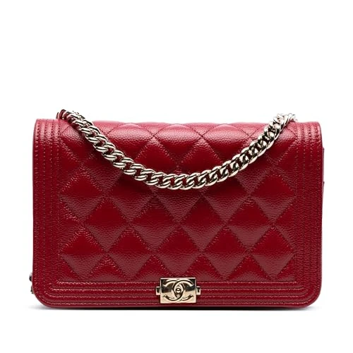 Chanel Pre-Loved Quilted Caviar Boy Wallet on Chain Handbag