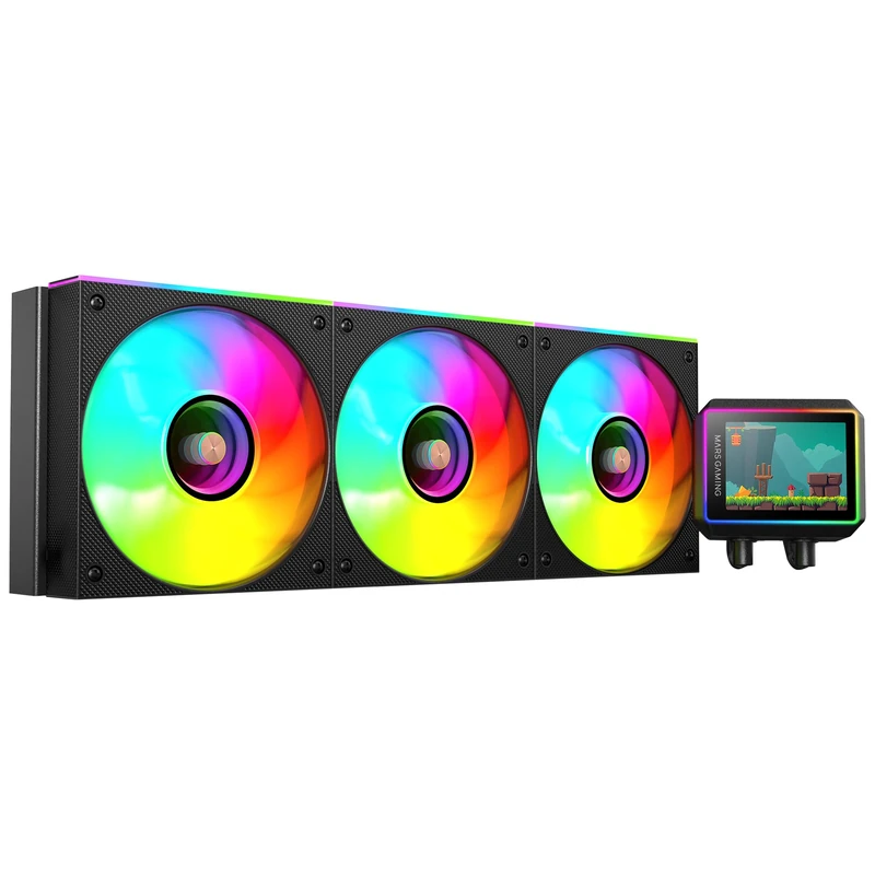 Mars Gaming ML-VISIONII360 AIO Liquid Cooling 600W TDP, 2.8" 360º IPS Display, 4th Gen Opti-Chamber Pump with Copper Base and Microchannels, 3x 120mm ARGB Infinity Mirror Fans, Black