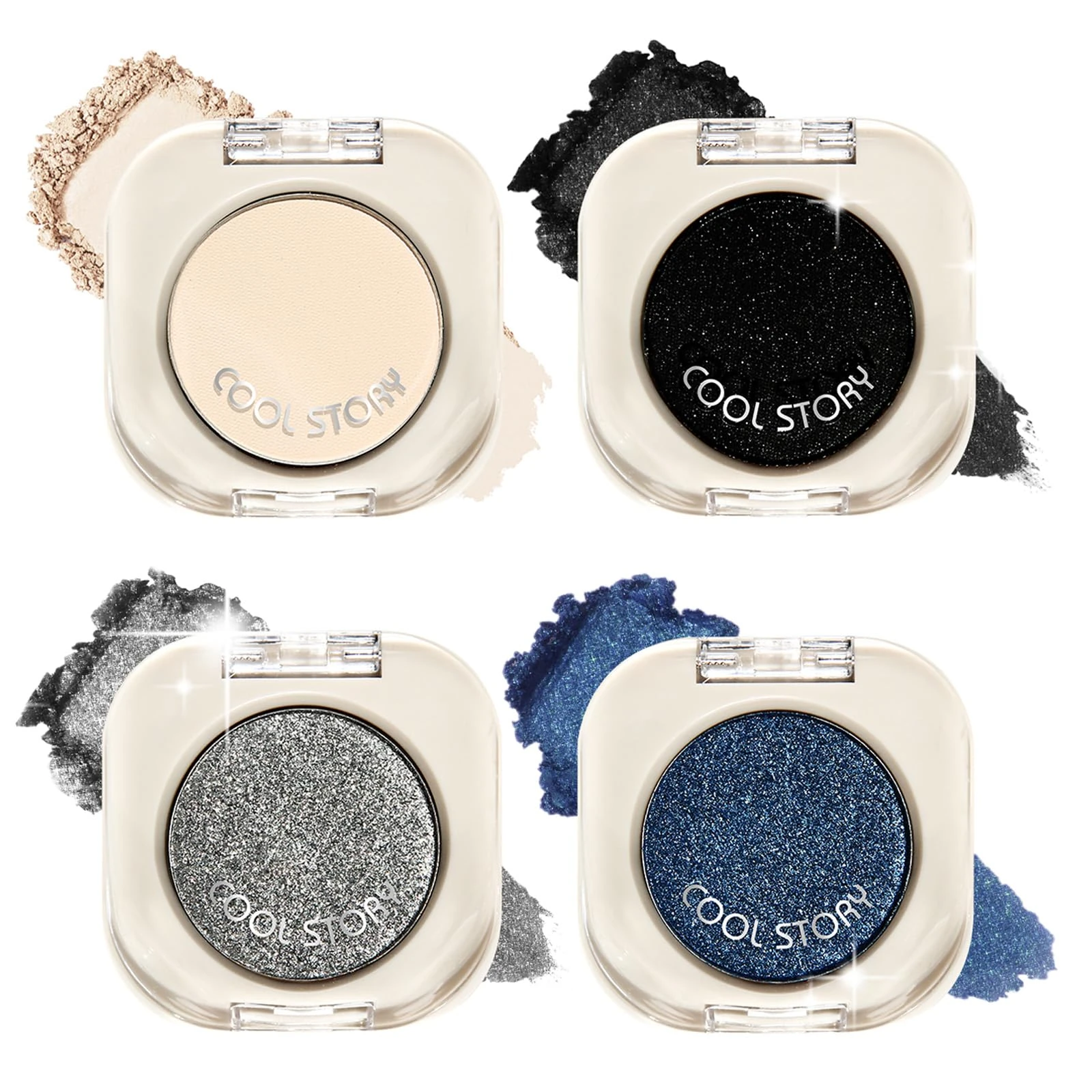 4 PCS Single Eyeshadow Set – Matte & Glitter Finish, Long-Lasting Waterproof Soft Powder Eyeshadow, Natural Black Tones, Smooth Blendable Eye Makeup Collection (# Set C)