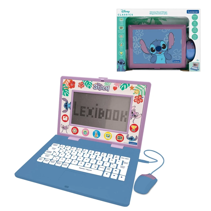 Lexibook, Disney Stitch, Bilingual and Educational Laptop ENGLISH/FRENCH, Toy for Children, 170 Activities to Learn, Play Games and Music, Large Screen, Blue/Purple, JC599Di1LXB
