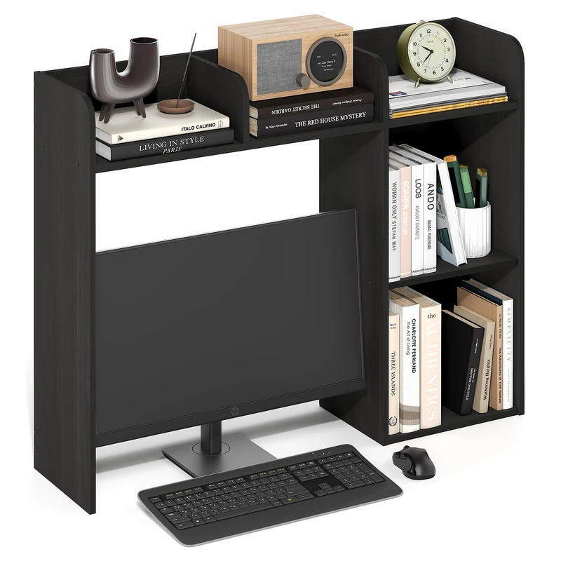 Furinno CLASSIC Desk Shelf, 5 Shelves Desk Hutch Storage with Monitor Space, Deskop Bookshelf Organizer, for Home Office, Living Room, Espresso