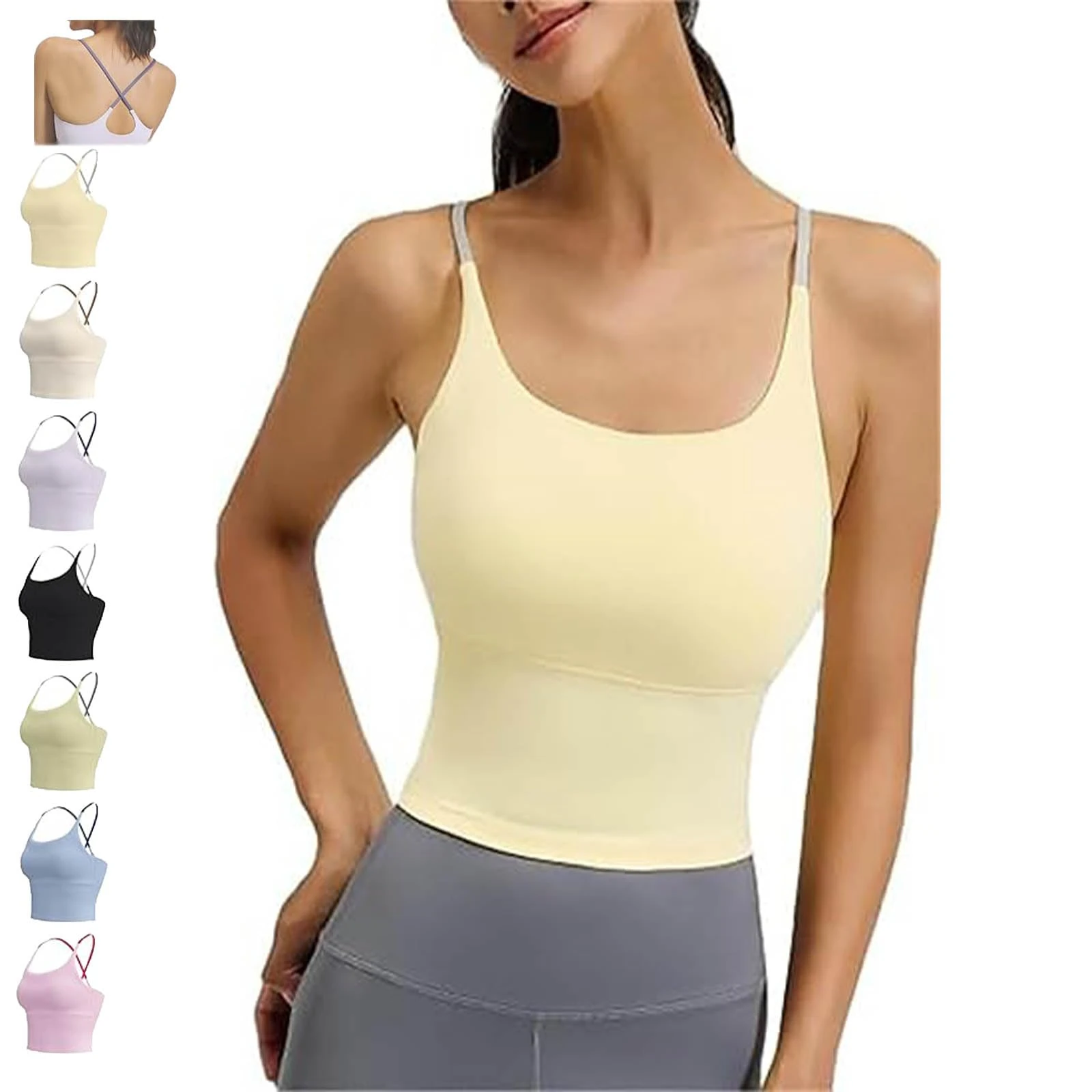 Yksaix Sports Bra Criss Cross Tank, Women's Racerback Tank Top, Sporty Womens Plain Criss Cross Back Sports Crop cami (Yellow,M)