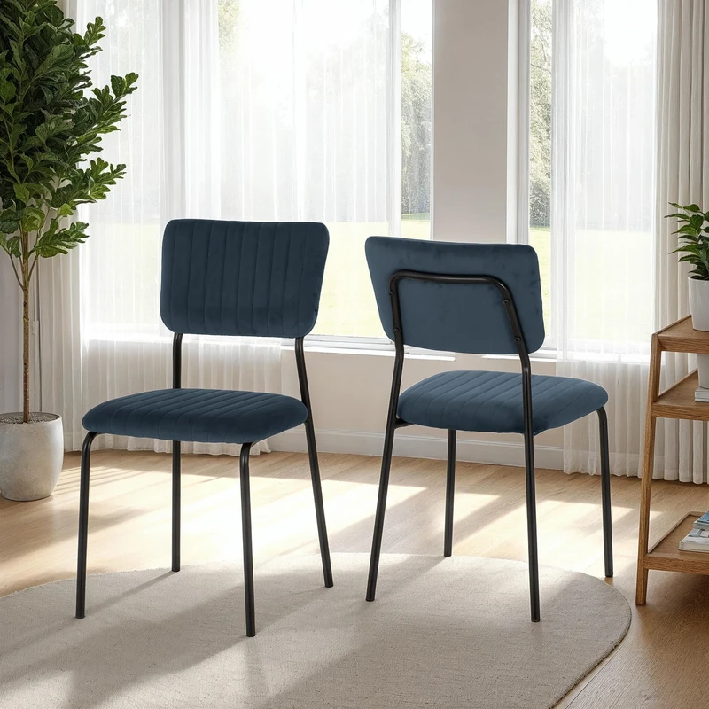 Seconique Sheldon Chair (Box Of 4) In Navy Blue Velvet Fabric