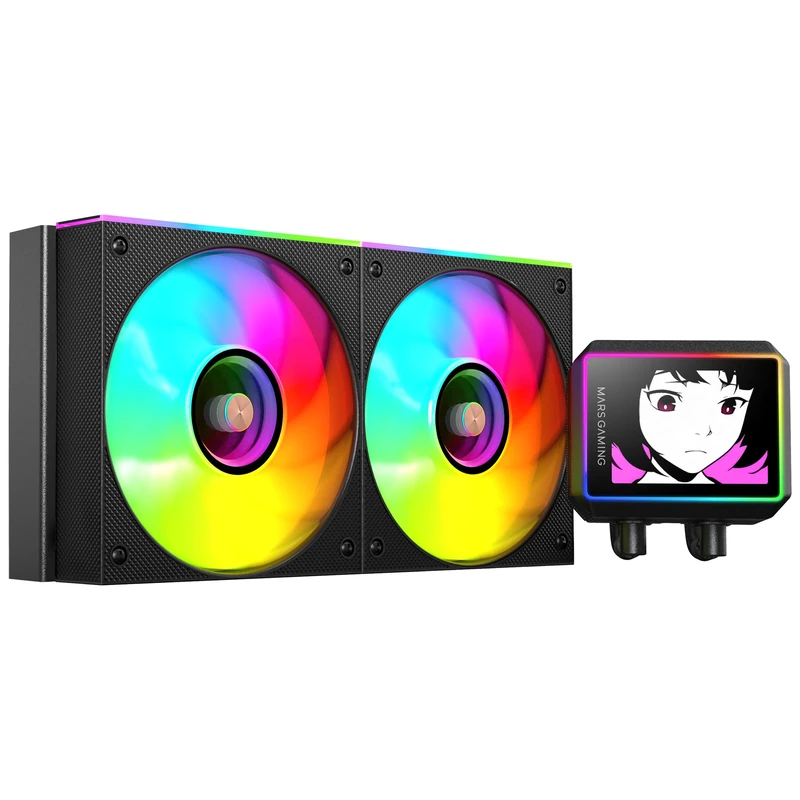 Mars Gaming ML-VISIONII240 AIO Liquid Cooling 500W TDP, 2.8" 360º IPS Display, 4th Gen Opti-Chamber Pump with Copper Base and Microchannels, 2x 120mm ARGB Infinity Mirror Fans, Black