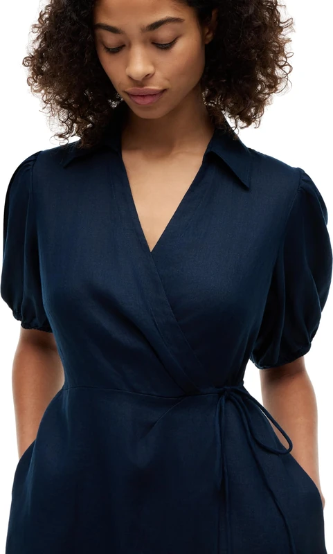 Tommy Hilfiger Women's Sumr Linen Wrap LNG Midi DRS WW0WW51011 Wrap Dress, Blue (Dark Night Navy), 54 - Image 1