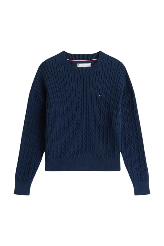 Tommy Hilfiger Girl's Cable Sweater Kg0Kg08848 Pullover Sweater, Blue (Dark Night Navy), 8 Years - Image 1