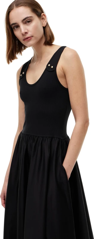 Tommy Hilfiger Women's 5X2 Rib Mix Media Dress WW0WW49939 Flare Dress, Black (Black), XS