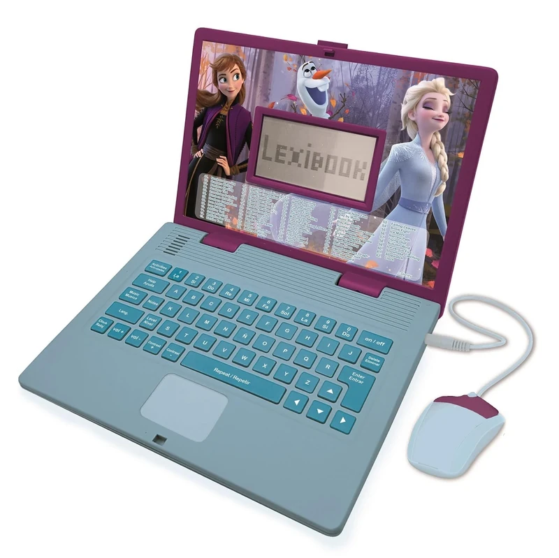 Lexibook, Frozen, Educational and Bilingual Laptop Spanish/English, Girls Toy with 124 Activities to Learn, Play Games and Music with Elsa & Anna, Blue/Purple, JC598FZi2LXB