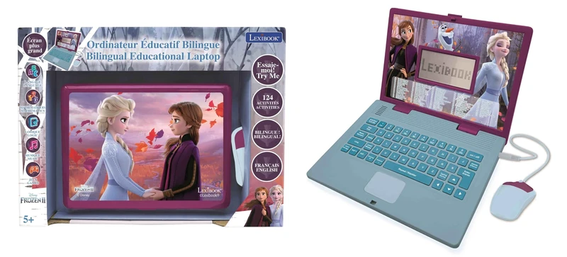 Lexibook, Frozen, Educational and Bilingual Laptop French/English, Girls Toy with 124 Activities to Learn, Play Games and Music with Elsa & Anna, Blue/Purple, JC598FZi1LXB