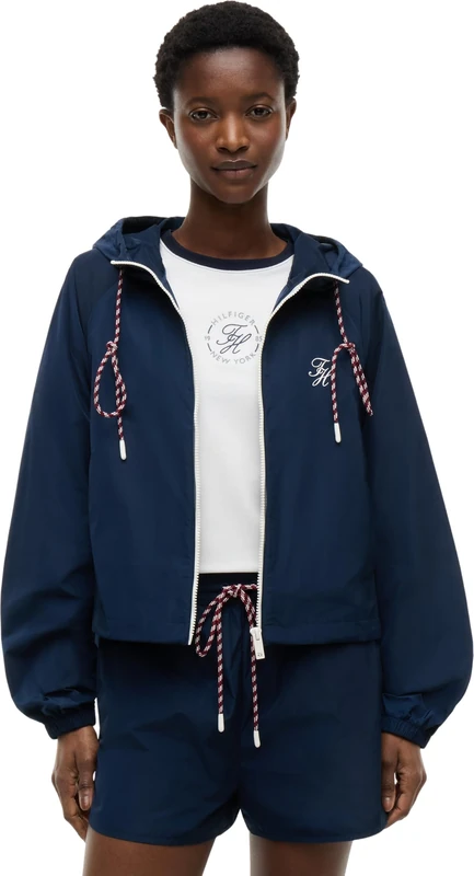 Tommy Hilfiger Women's Nylon Windbreaker Co-Ord WW0WW49852 Windbreaker Jacket, BLUE (Dark Night Navy), S