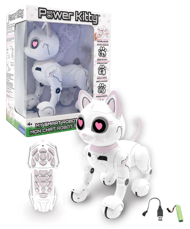 LEXIBOOK - Power Kitty® - Remote Control Robot Cat, Programmable Smart Robot, Light, Sound, White/Pink - KITTY01LXB