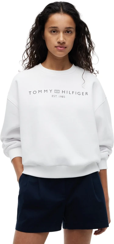 Tommy Hilfiger Women's Corp Logo Mdrn Swtsrt Ww0Ww47831 Pullover Sweatshirt, WHITE (Th Optic White), 1X
