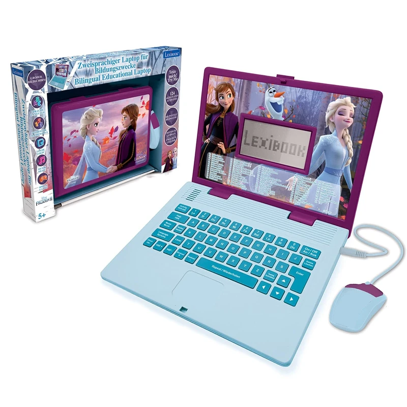 Lexibook, Frozen, Educational and Bilingual Laptop German/English, Girls Toy with 124 Activities to Learn, Play Games and Music with Elsa & Anna, Blue/Purple, JC598FZi3LXB