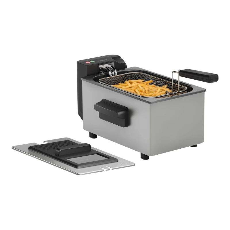 Tristar Stainless Steel Deep Fryer 3L, 2000W Electric Fryer with Adjustable Thermostat up to 190°C, Cool Zone, Viewing Window & Filter Lid, Dishwasher Safe, Cool Touch Housing, FR-9327UK