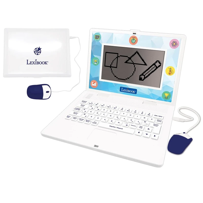Lexibook, Bilingual and Educational Laptop French/English, Toy for Children, 170 Activities to Learn Languages, Mathematics, Logic, Clock reading, Play Games and Music, Large Screen, White, JC599i1LXB