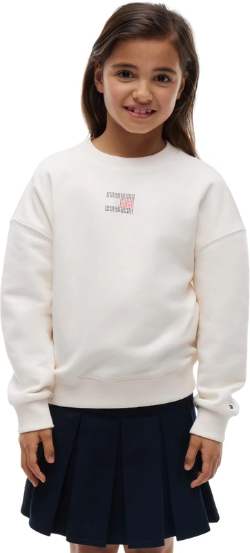 Tommy Hilfiger Girl's Tommy Rhinestone Crew Neck KG0KG09490 Other Sweatshirts, WHITE (Ancient White), 18 Month
