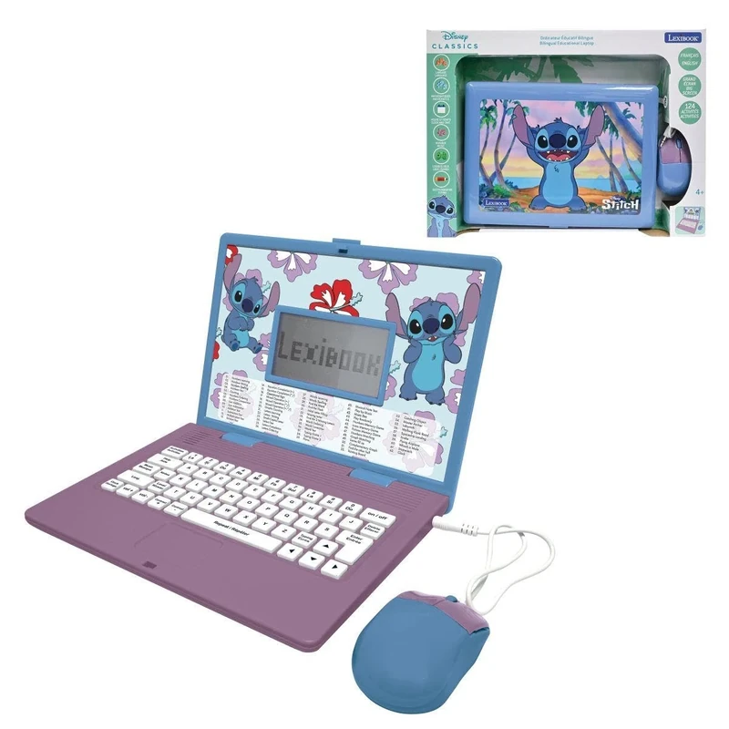 Lexibook, Disney Stitch, Bilingual English/French Educational Laptop, 124 Language Activities, Writing, Maths, Logic, Music and Games, Boys and Girls, Purple / blue, JC598Di1LXB