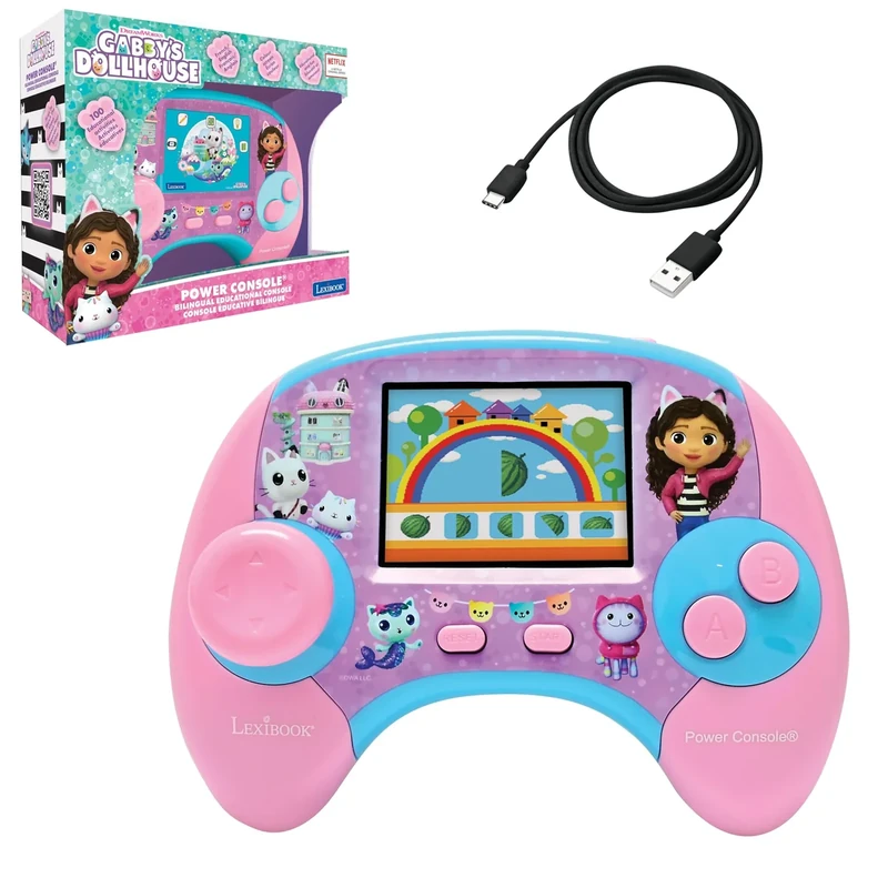 Lexibook, Gabby's Dollhouse, Power Console®, Bilingual ENGLISH/FRENCH educational games console with 100 activities, Colour screen, JCG100GDHi1LXB