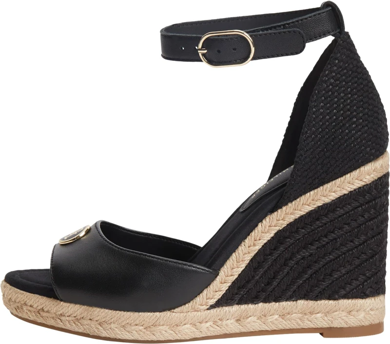 Tommy Hilfiger Women Th Plate High Wedge Espad FW0FW09517 Heeled Sandals, BLACK, 7