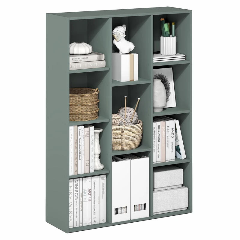 Furinno LUDER Book Shelf, 11-Cube Bookshelf, Reversible Bookcase, 9.4 x 29.1 x 41.7, for Living Room, Bedroom, Home Office, Sage Green