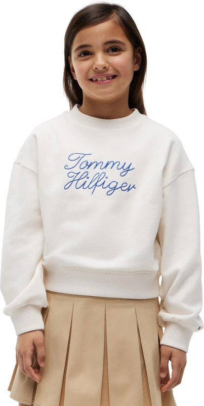 Tommy Hilfiger Girl's Crew Neck KG0KG09439 Other Sweatshirts, WHITE (Ancient White), 14 Years