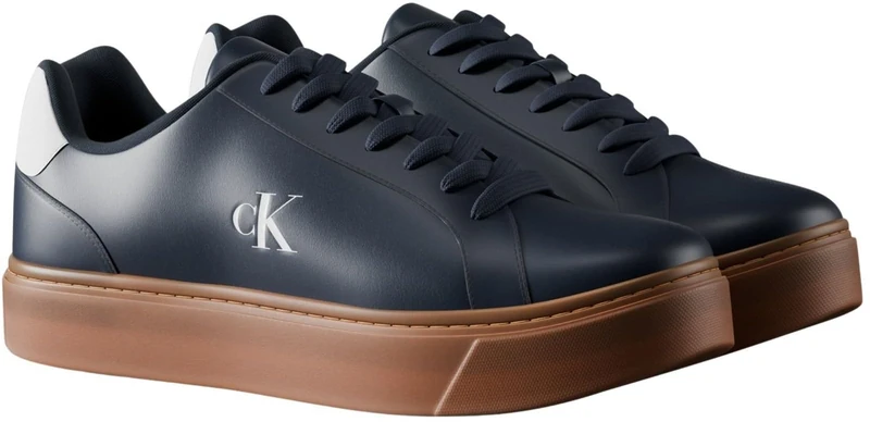 Calvin Klein Men's Classic Cupsole Laceup LTH Ym0Ym01435 Low Top, Blue (Calvin Navy/Off White/Gum), 11