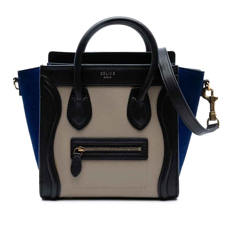 Celine Pre-Loved Nano Tricolor Leather Luggage Tote Handbag