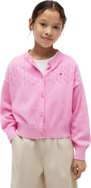 Tommy Hilfiger Girl's Pointelle Cardigan KG0KG09503 Other Sweaters, Pink (Pink Daisy), 12 Years