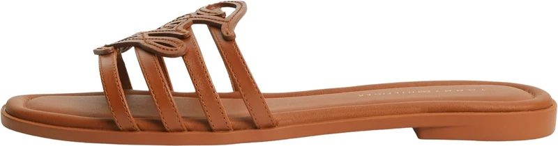 Tommy Hilfiger Women Th Script Flat Mule Lth FW0FW09368 Flat Sandals, BROWN, 7