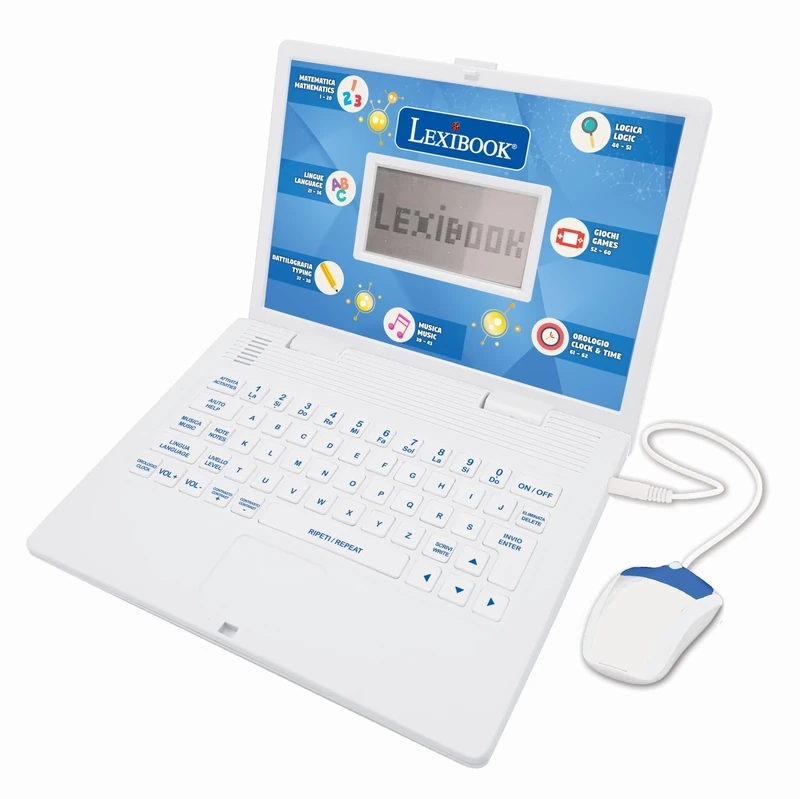 Lexibook, Educational and Bilingual Laptop Italian/English, Toy with 124 Activities to Learn Mathematics, Dactylography, Logic, Clock Reading, Play Games and Music, White, JC598i5LXB
