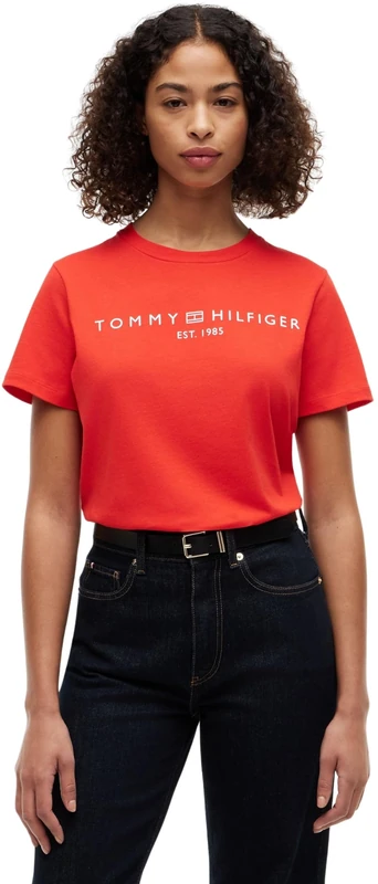 Tommy Hilfiger Women's Reg Corp Logo C-Nk Ss Ww0Ww40276 Other Tops, RED (Fire Red), 2X