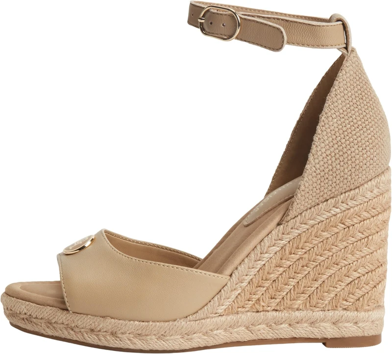 Tommy Hilfiger Women Th Plate High Wedge Espad FW0FW09517 Heeled Sandals, BEIGE, 4