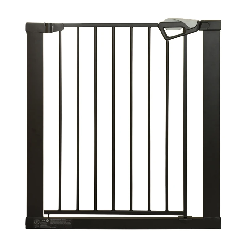 roba easySafe+ Metal Safety gate for Doors and Stairs – Width 75–82 cm – Extendable to 110 cm – TÜV-Certified – Visual Lock Indicator & 90° Stop – No-Drill Install – for Children 0–24 Months – Black