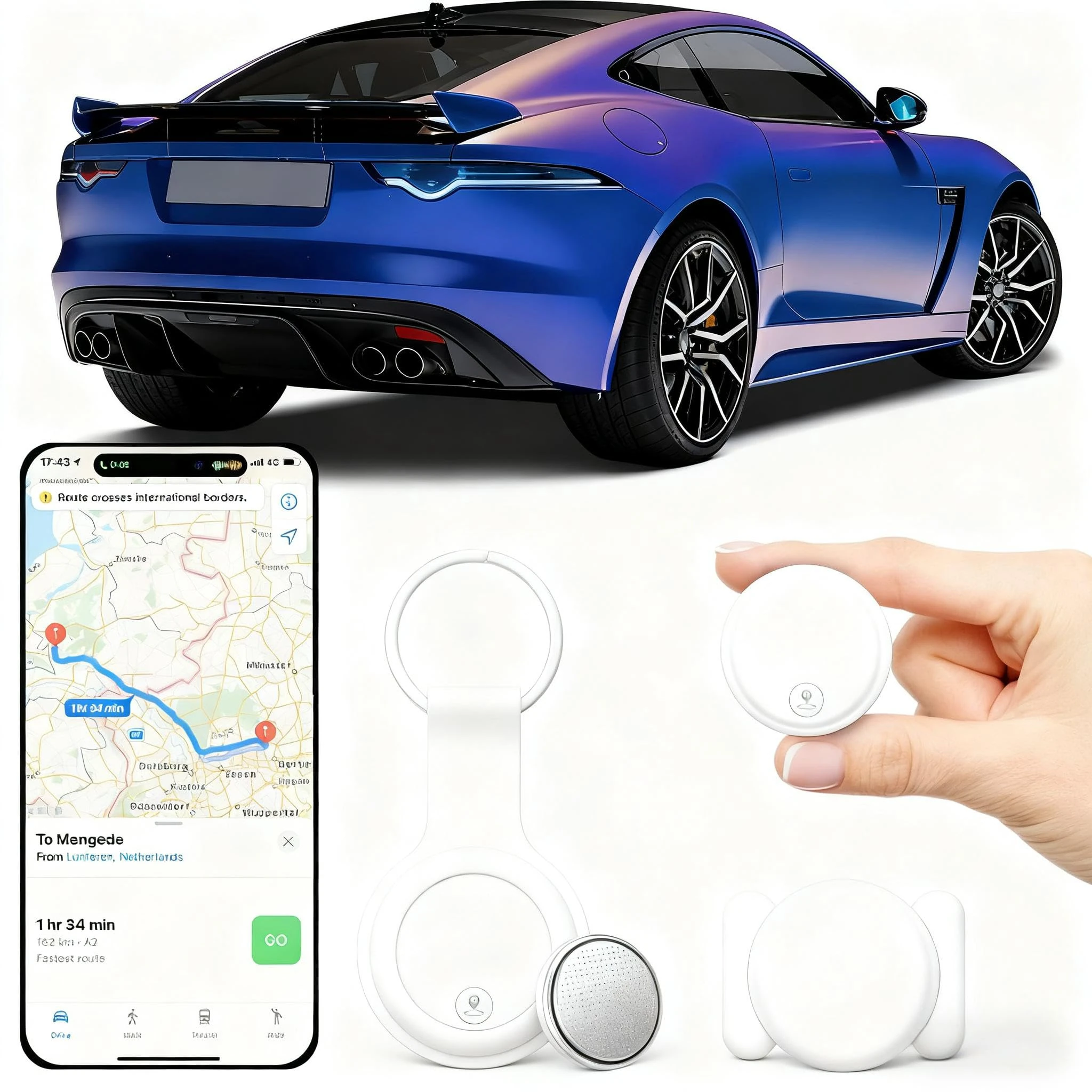 GPS Tracker for Vehicles (Compatible with iOS & Android),Hidden Magnetic Car Tracker Devices Work with Built-in APP, GPS Tracker Car No Monthly Fee,Real-Time Vehicle Tracker Global Coverage（White)
