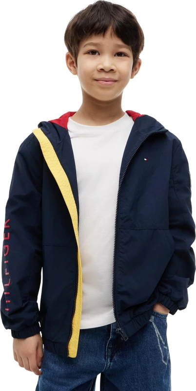 Tommy Hilfiger Boy's Windbreaker Graphic Jacket KB0KB10587 Windbreaker Jacket, BLUE (Dark Night Navy), 14 Years - Image 1