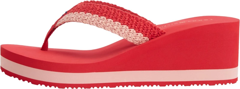 Tommy Hilfiger Women Th Wedge Crochet Summer Sandal FW0FW09420 Flip Flops, RED, 6