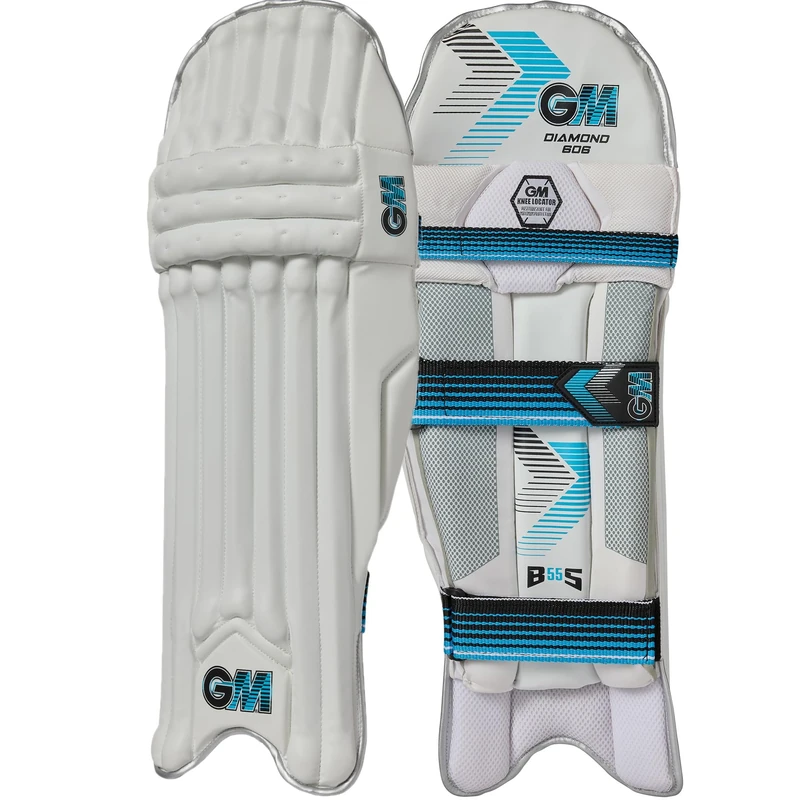 GM | Ben Stokes Diamond 606 Cricket Batting Pads | Traditional Cotton & Cane | Junior Left Handed - 13.75" From Top of Instep to Middle of Knee | Approx 1.85 kg Pair | 1 Pair | White | Gunn & Moore