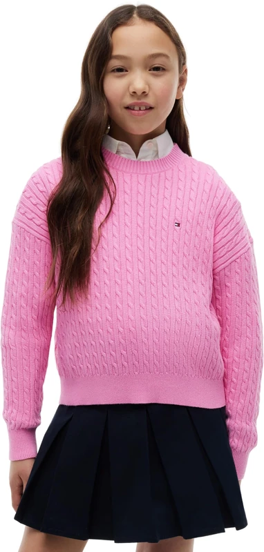 Tommy Hilfiger Girl's Cable Sweater Kg0Kg08848 Pullover Sweater, Pink (Pink Daisy), 12 Years