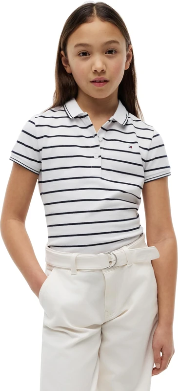Tommy Hilfiger Girl's Essential Polo Ss KG0KG08556 S/S Polo, Blue (Dark Night Navy Stripes), 5 Years - Image 1