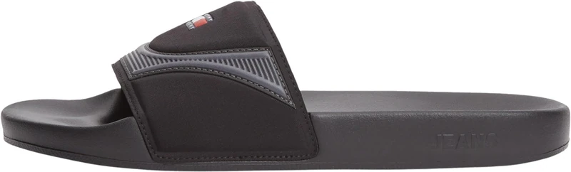 Tommy Jeans Men's Beach Slides Seasonal with Logo Strap, Black (Black), 10