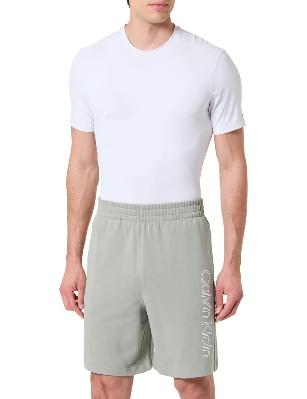 Calvin Klein Men's Lounge Shorts Terry EU Graphic with Side Pockets, Beige (Shadow), XL