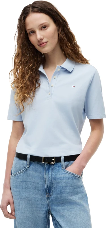 Tommy Hilfiger Women's 1985 Reg Pique Polo Ss Ww0Ww43224 S/S Polo, Blue (Breezy Blue), 2X
