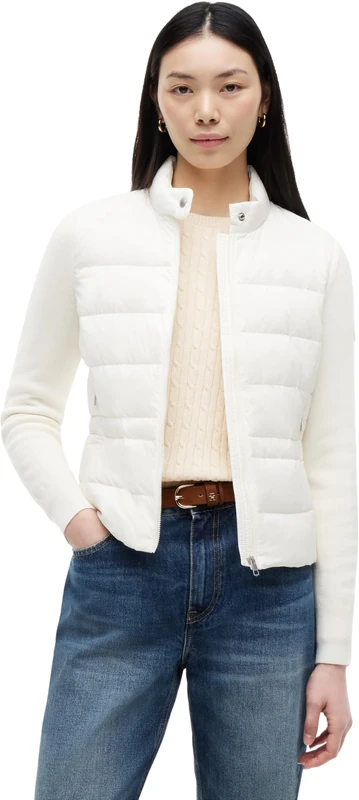 Tommy Hilfiger Women's Lw Down Knit Mix Jacket WW0WW51095 Puffer Jacket, WHITE (Ivory Silk), XS