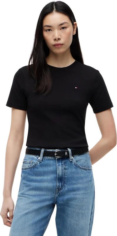 Tommy Hilfiger Women's Slim Cody C-Nk Ss Ww0Ww40587 S/S T-Shirt, Black (Black), 3X