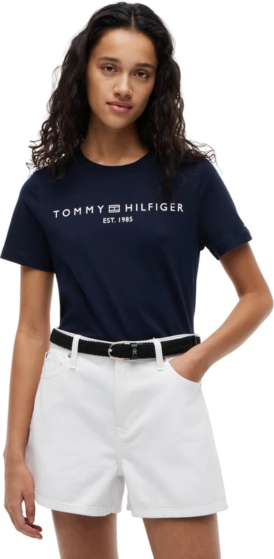 Tommy Hilfiger Women's Reg Corp Logo C-Nk Ss Ww0Ww40276 Other Tops, Blue (Dark Night Navy), 1X