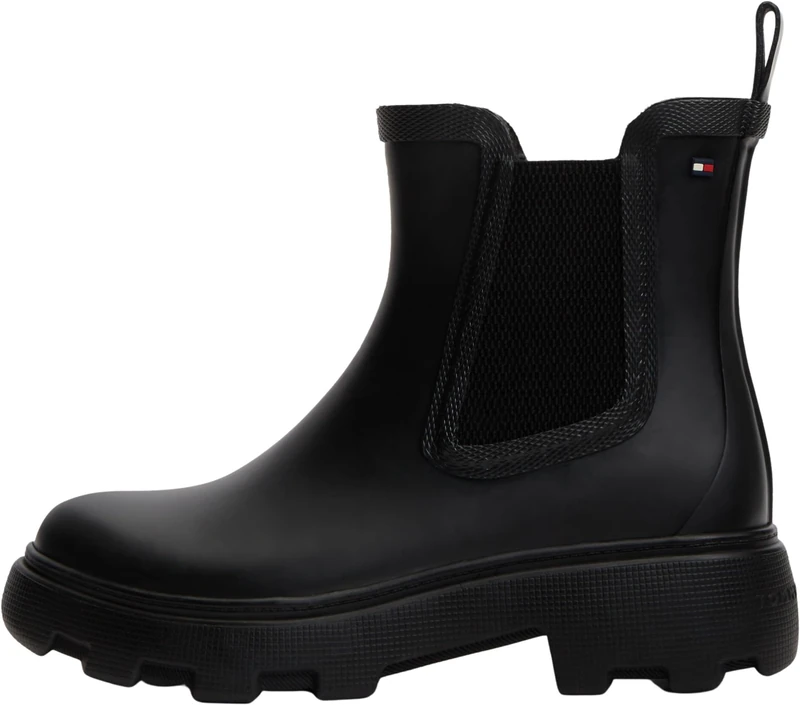 Tommy Hilfiger Women Rubber Flag Cleated Rainboot FW0FW09387 Rainboots, BLACK, 6 - Image 1