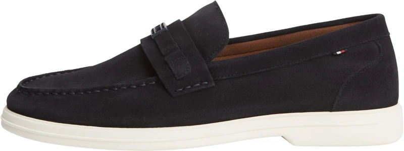 Tommy Hilfiger Men Light Suede Flag Hardware Loafer FM0FM05897 Loafers, Blue, 11