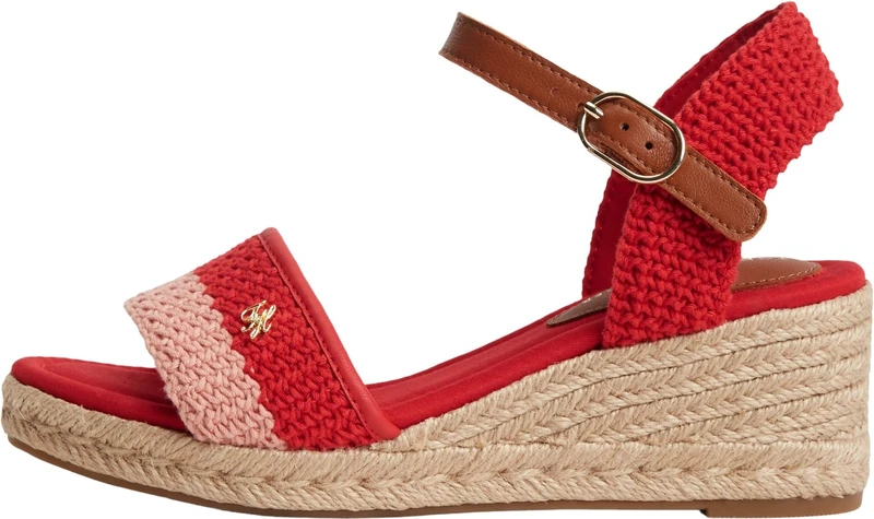 Tommy Hilfiger Women Th Mid Espad Wedge Crochet FW0FW09516 Heeled Sandals, RED, 7.5